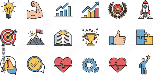 Modern Simple Icon Set Containing Symbol of Business and Motivation Concept