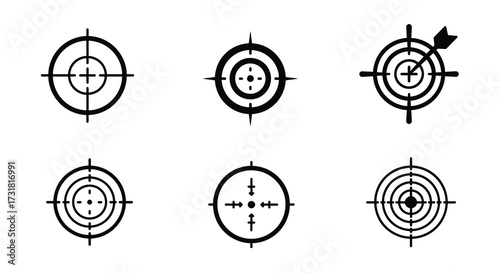 Black and white target icons with crosshairs and arrow illustration