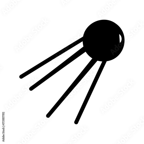 Stylized minimalistic Sputnik satellite illustration on white background, a symbol of space age