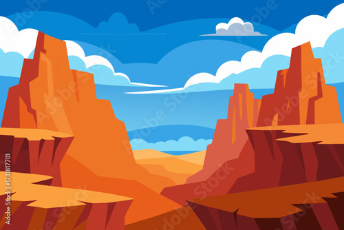 A majestic cartoon background of a rocky canyon vector illustration