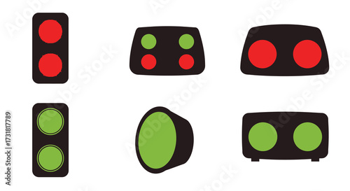 Illustration showing various traffic light signals in different colored states