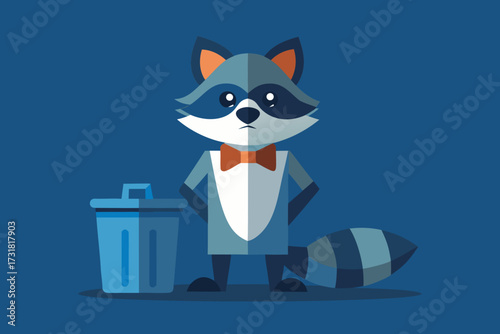 A cute cartoon of a raccoon with a trash can vector illustration