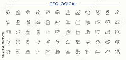 Geological simple icon set. Simple line vector icons. Vector illustration. Mining related icon set. Included ground, geology, mining, earth and more.