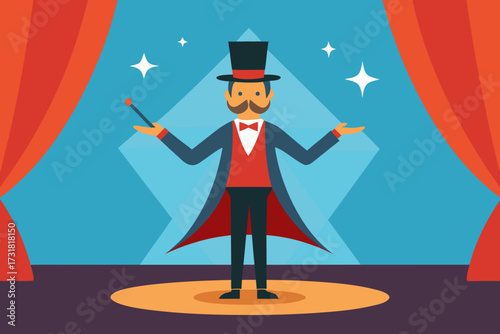 A simple cartoon of a magician's stage vector illustration