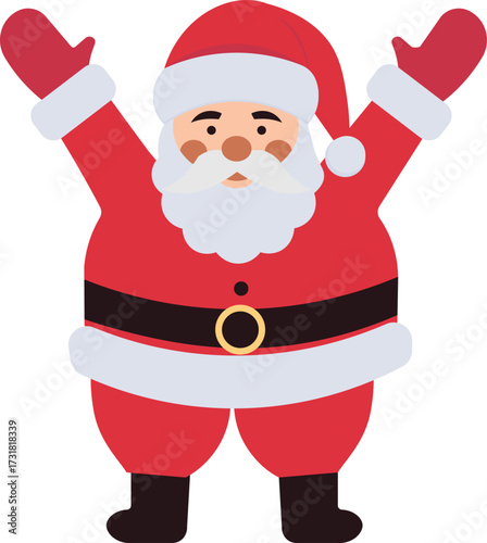 Cheerful Santa Claus waving hello for Christmas festivities and holiday promotions, spreading festive cheer and joyful vibes this season