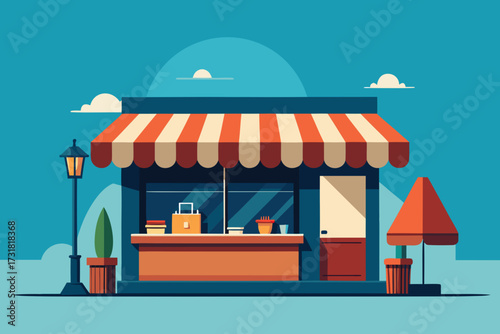 A cartoon illustration of a market with shops vector illustration
