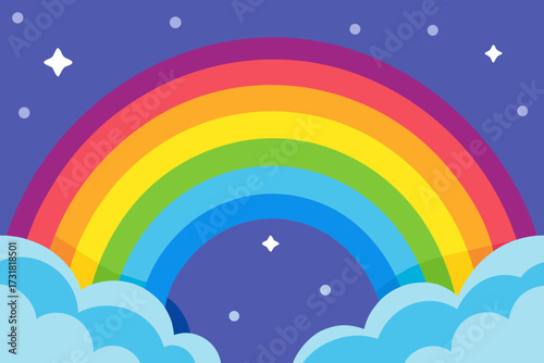 A cartoon magical rainbow sky background with stars vector illustration