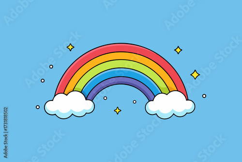 A beautiful cartoon background of a magical rainbow sky with stars vector illustration