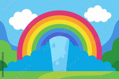 A cartoon magical rainbow waterfall background vector illustration