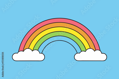A magical cartoon background of a rainbow sky fantasy vector illustration