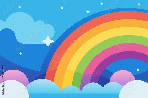 A cartoon rainbow sky fantasy background vector illustration