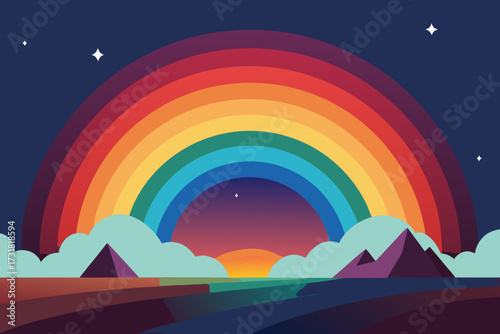 A simple cartoon illustration of a rainbow sky fantasy background vector illustration