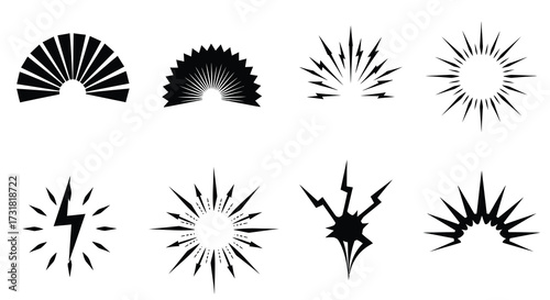 Wallpaper Mural Variety of abstract black burst and ray designs on white background Torontodigital.ca