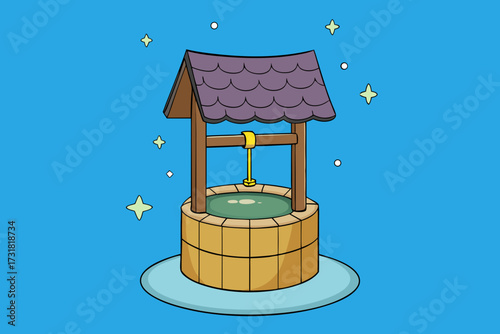 A charming cartoon background of a magical wishing well vector illustration