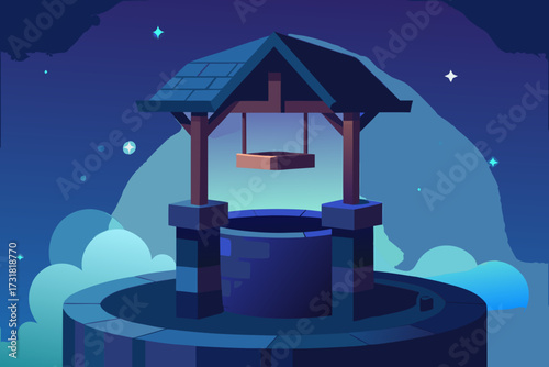 A simple cartoon illustration of a magical wishing well background vector illustration