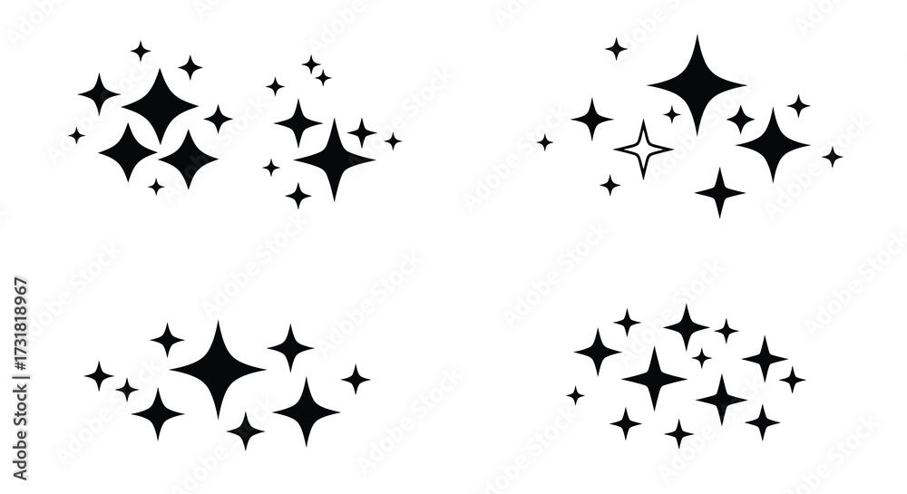 Naklejka premium Black diamond shaped sparkles and glitter scattered across a white background