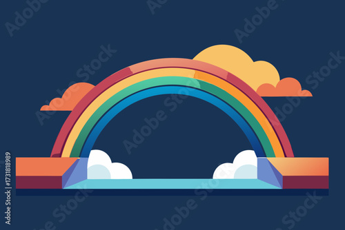 A simple cartoon illustration of a rainbow bridge with clouds vector illustration