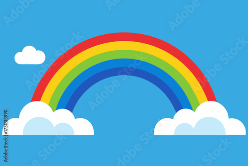 A cartoon rainbow bridge background with clouds vector illustration