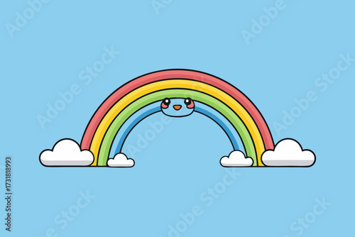 A beautiful cartoon background of a rainbow bridge with clouds vector illustration