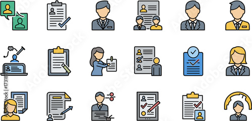 Modern Outline Job Interview Process and Recruitment Set of Simple Icons