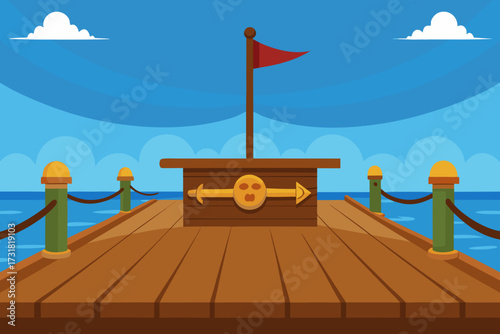 A cartoon pirate ship deck background vector illustration