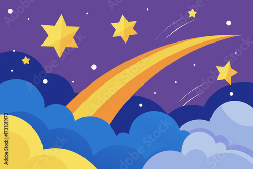 A cartoon magical sky background with shooting stars vector illustration
