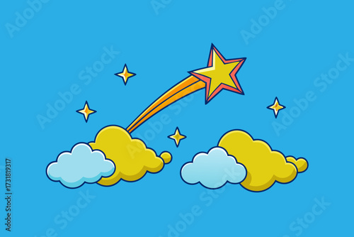 A simple cartoon background of a magical sky with shooting stars vector illustration