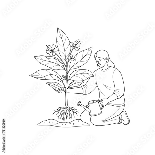 Nurturing Nature Person Tending to Flourishing Plant Symbolizing Growth and Care