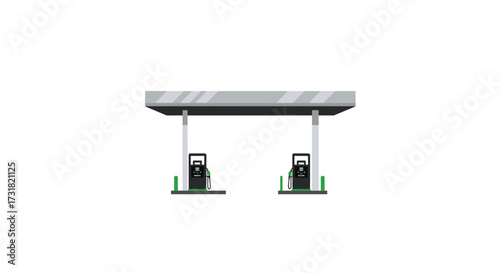 Simple illustration depicting a gas station with two visible fuel pumps