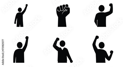 Black silhouettes of people raising hands in various celebratory gestures