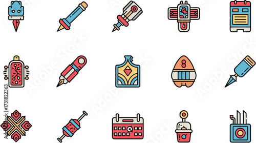Simple Outline Futuristic Gadget And Tool Icon Set with Bold Line