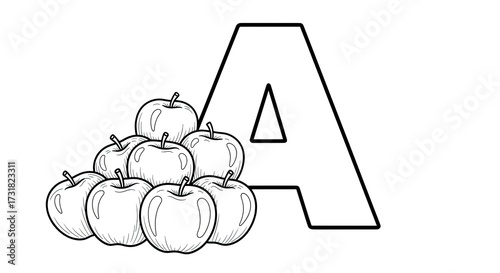 Educational Coloring Sheet Alphabet Adventures, Letter 'A' Surrounded by Apples for Kindergarten..jpeg