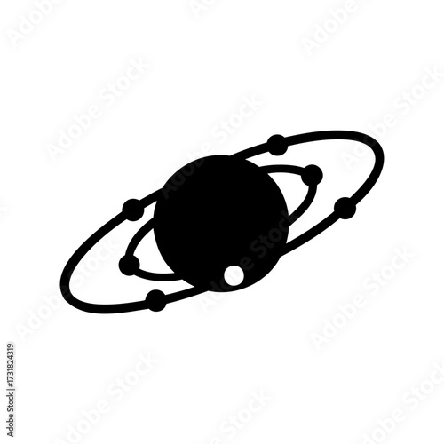 Abstract planet with orbiting moons, a symbol of astronomy and the universe