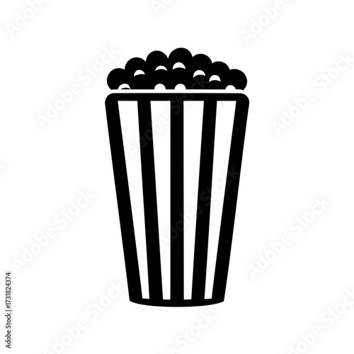 Stylized black and white vector illustration of a popcorn bucket icon