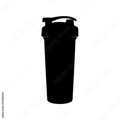 Silhouette of protein shaker bottle with flip top, used for gym and fitness