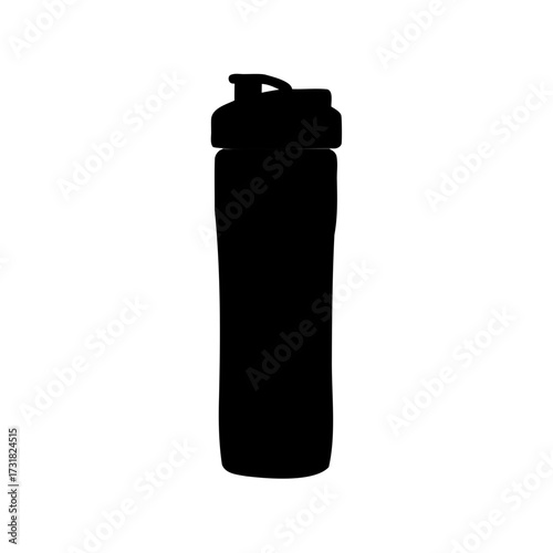 Silhouette of reusable water bottle or protein shaker against a white background