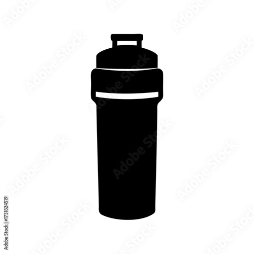 Black and white image of a reusable protein shaker water bottle