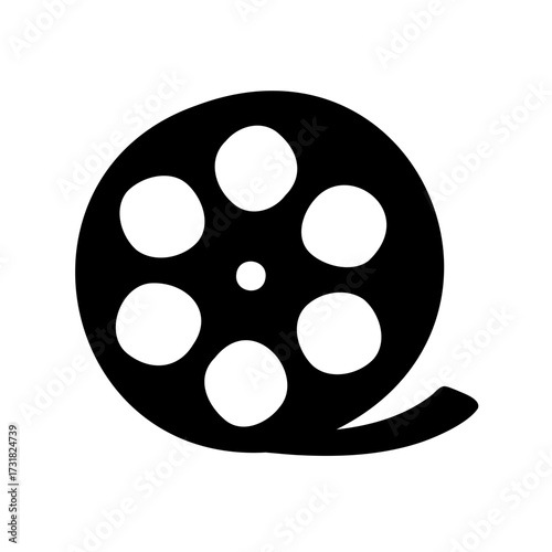 Stylized Black and White Film Reel Icon Representing Cinema and Media