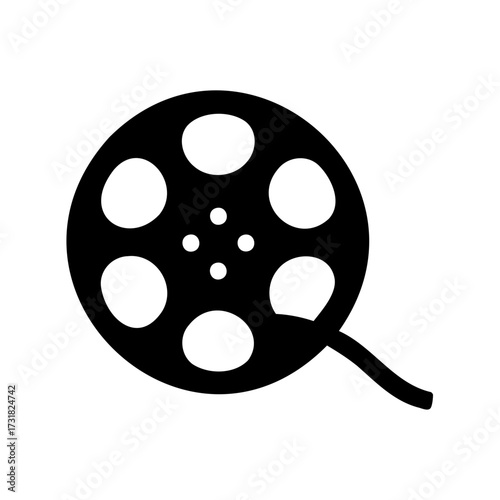 A classic black and white film reel with film tail icon image