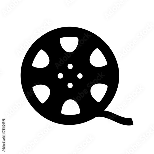 Iconic black silhouette of a movie film reel for cinematic industry projects