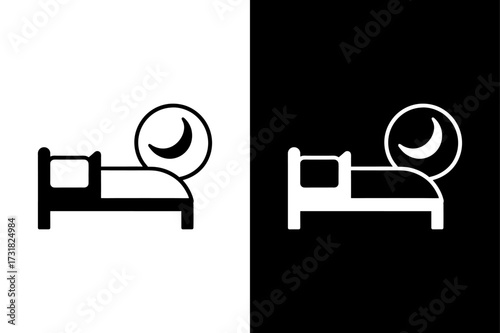 Bed & Sleep Icon on Black and White Background.