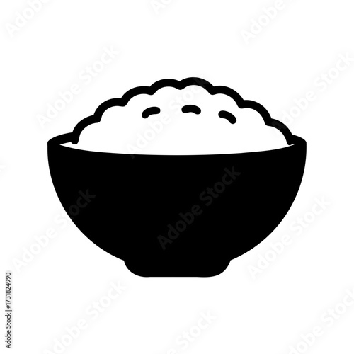 Black silhouette illustration of a bowl filled with food, possibly rice