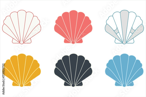 Vector art of collection of seashell illustrations in various colors this image showcases the beauty and diversity of marine life and coastal elements