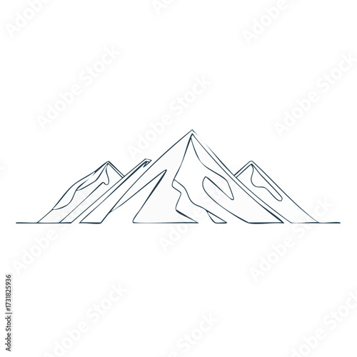 Continuous line drawing of mountain ridge landscape. Web banner with high mounts and peaks in simple linear style. Adventure winter sports ski and hiking concept. Vector illustration.