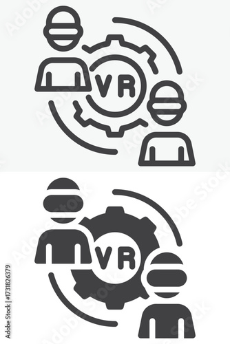 VR business collaboration icon set in line and solid style