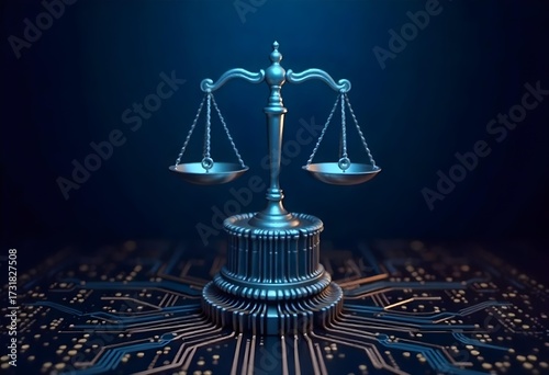 scales of justice on blue background