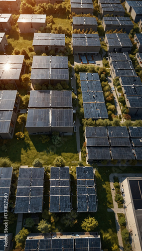 Urban Rooftop Solar Panels – Sustainable Cityscape with Clean Energy Architecture