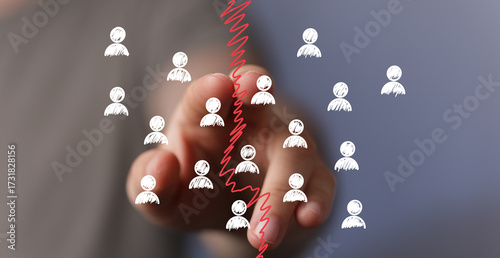 Tableau sur toile Stock photo depicting a digital representation of a team splitting, symbolizing