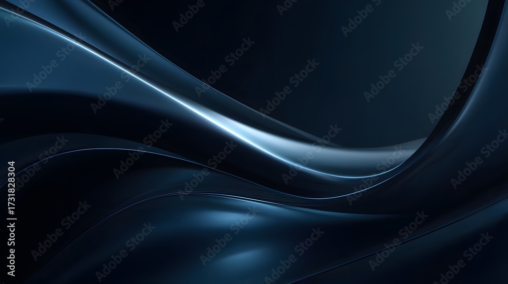 Obraz premium Elegant dark abstract background with smooth flowing metallic blue curves, futuristic wave design for technology, luxury, business and creative artworks