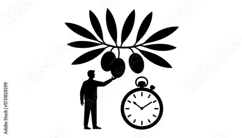 Man with olive branch and clock illustration